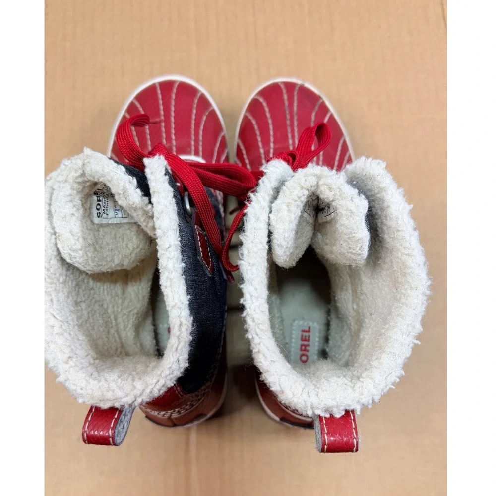 Sorel Winter Snow Boots Kids 5 Red Waterproof Duck Boots Outdoor NL1530-986